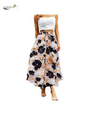 Maxi Skirt with Pockets Elastic Waist A-Line Long Skirt